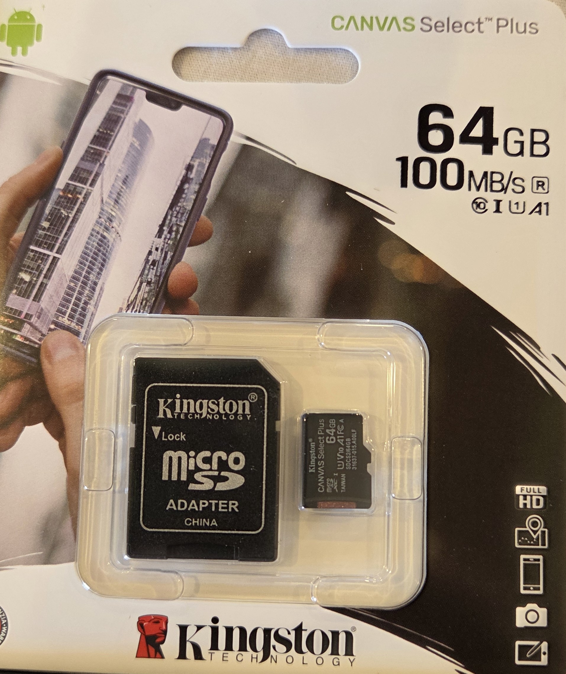 64GB Kingston canvas select plus micro SDXC class 10 UHS minniskort