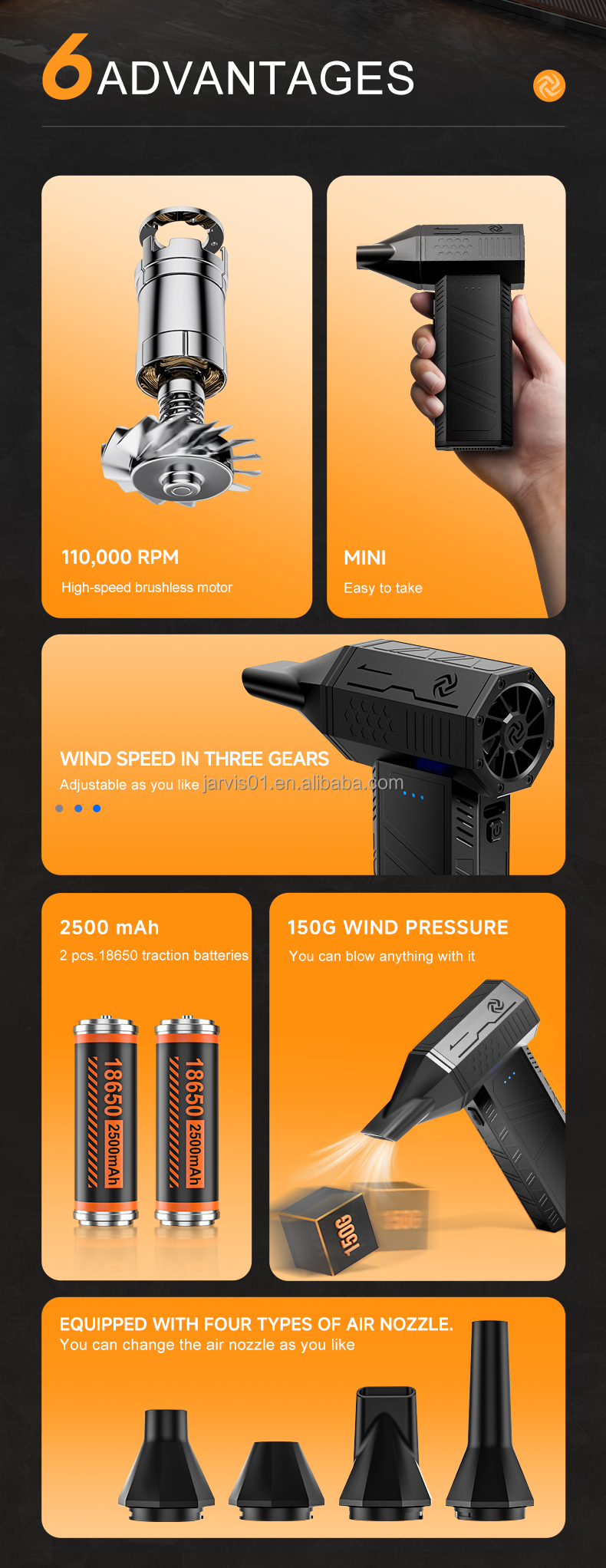 Jarvis X3 mini rafmagns loftblásari og rykhreinsitæki - Image 2