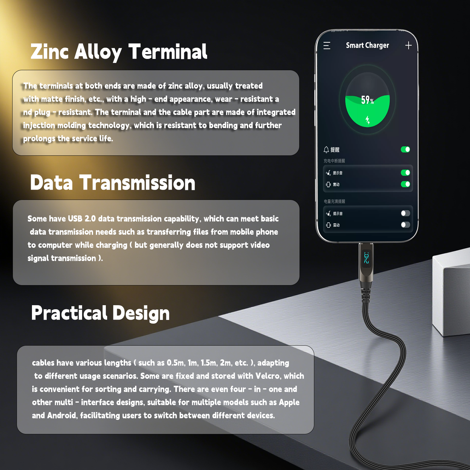 LED hraðhleðslukaplar